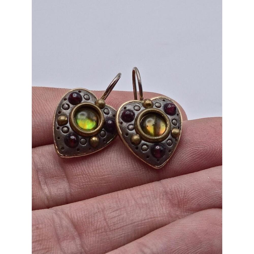 Michal Golan Mixed Metal Heart Earrings w/ Cabochon